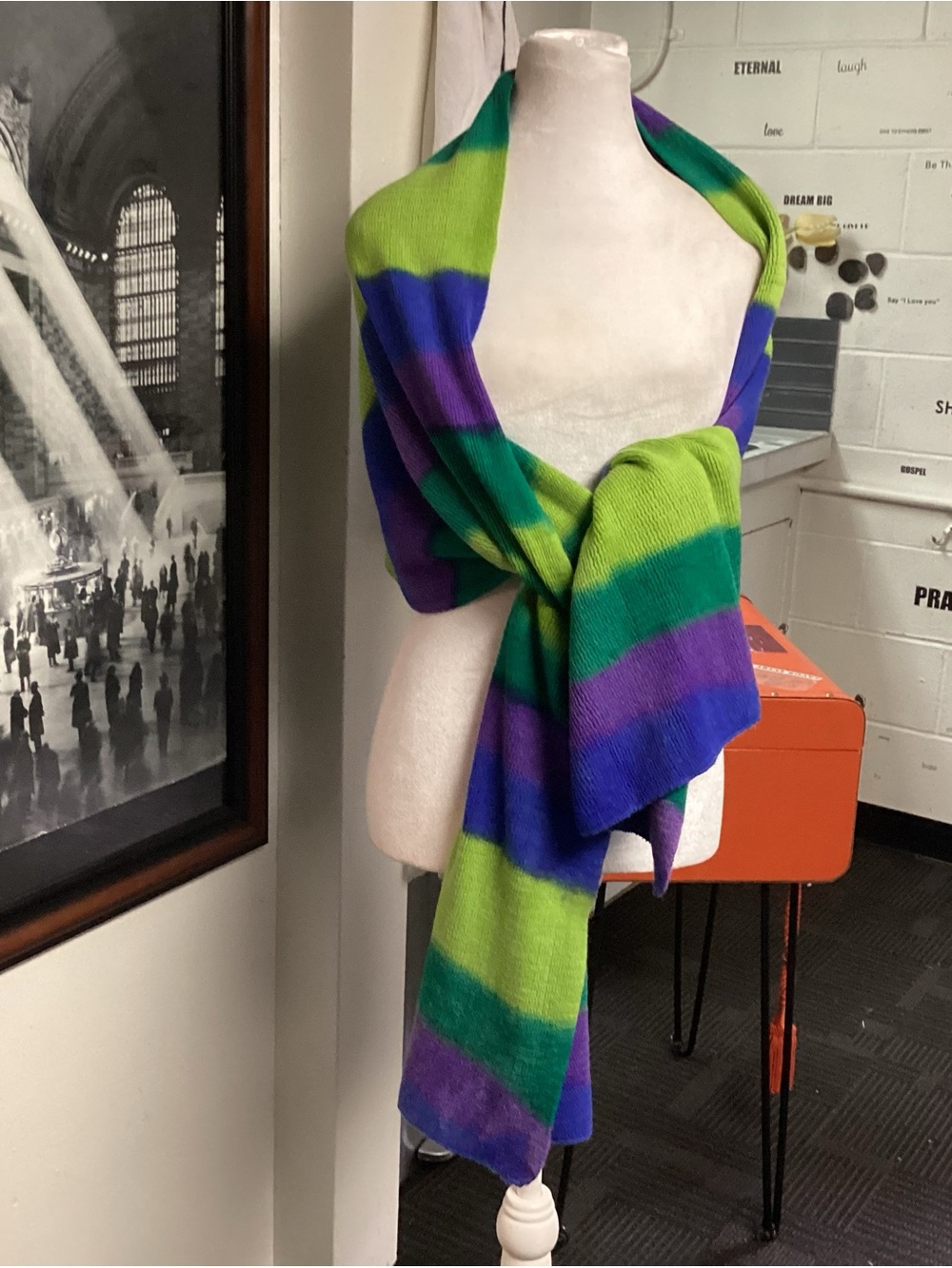 Multicolor Striped Shawl - Green, Blue & Purple